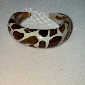 Kevin O Grady Brown and Cream Patterned Art Glass Cuff Bracelet